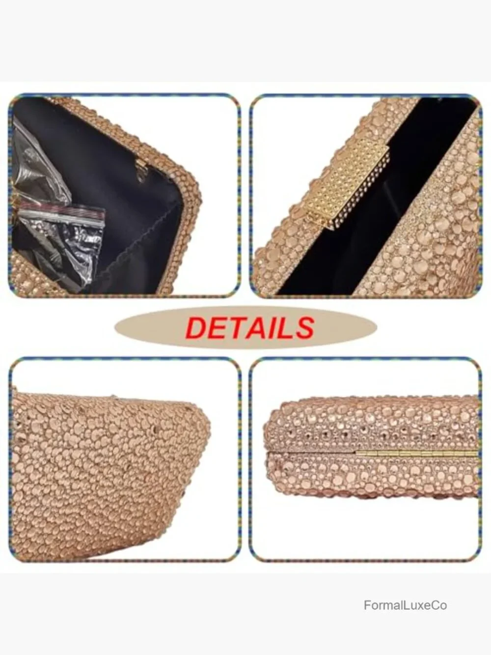 Rhinestone Crystal Box Evening Clutch Bridal Purse Formal Party Bag - Picture 3 of 6